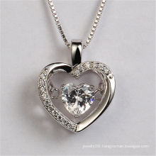 wholesale 925 Sterling Silver princess heart pendant with cz stone